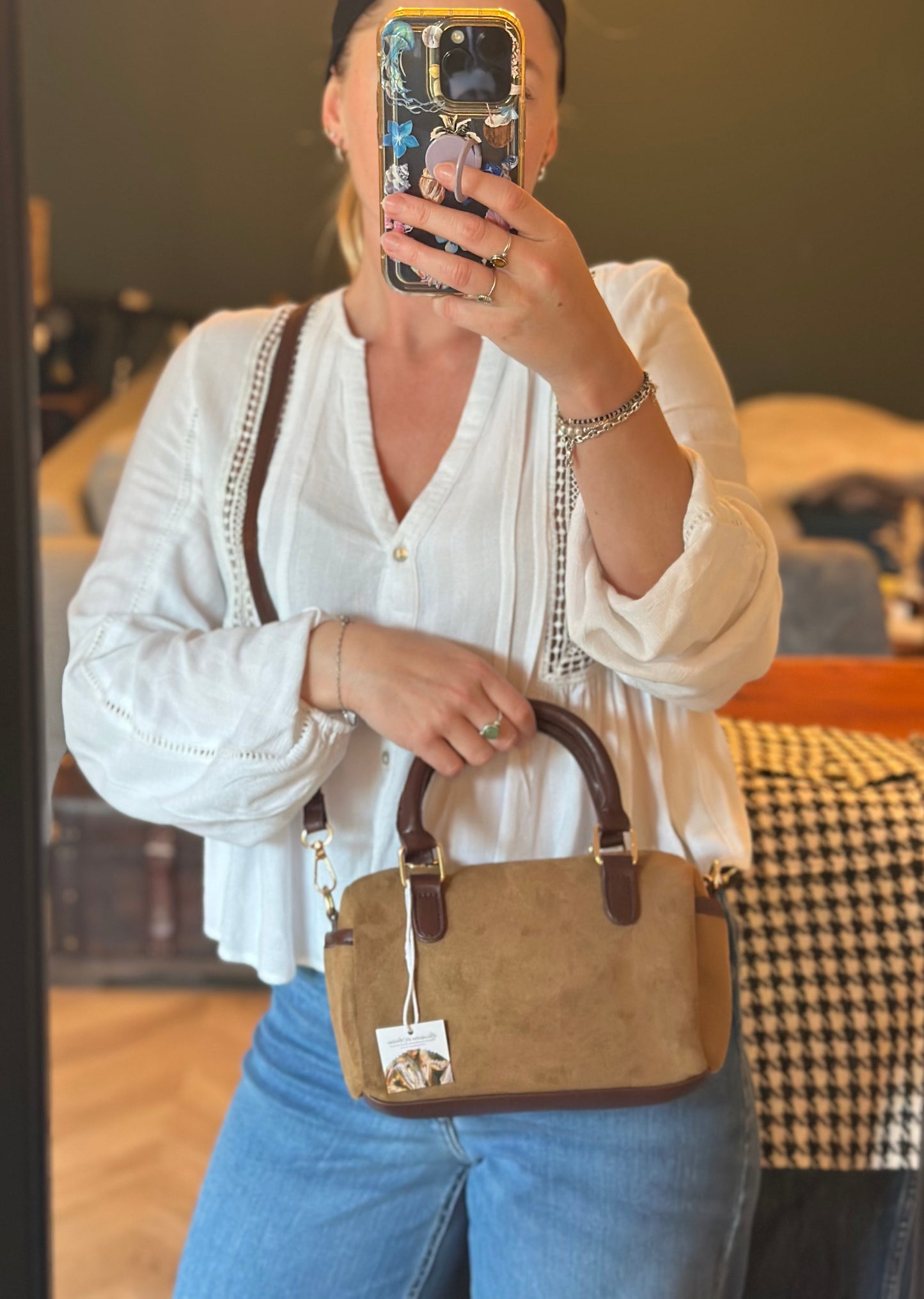 Petit sac à main / bandoulière marron façon daim neuf