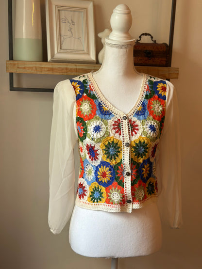 Cardigan en crochet multicolore neuf, T.36