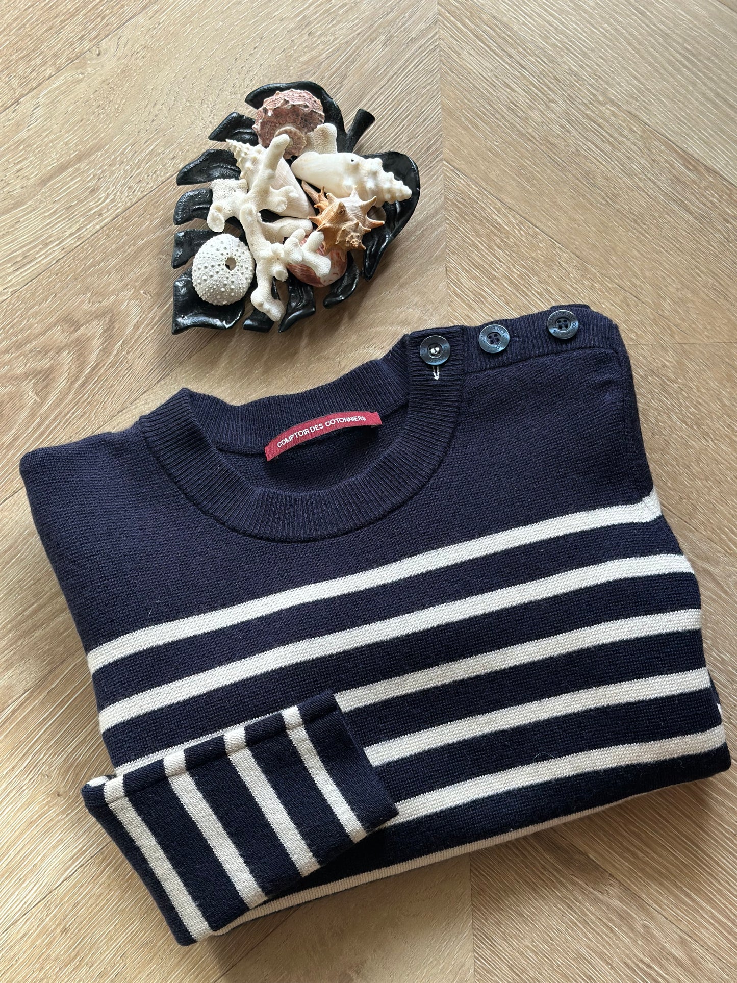 Pull marin rayé en laine mérinos T.34