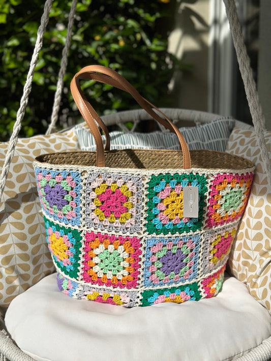 Sac panier au crochet multicolore – neuf