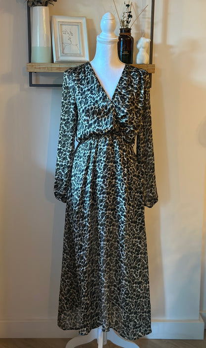 Robe longue imprimé léopard kaki noir lurex T.38
