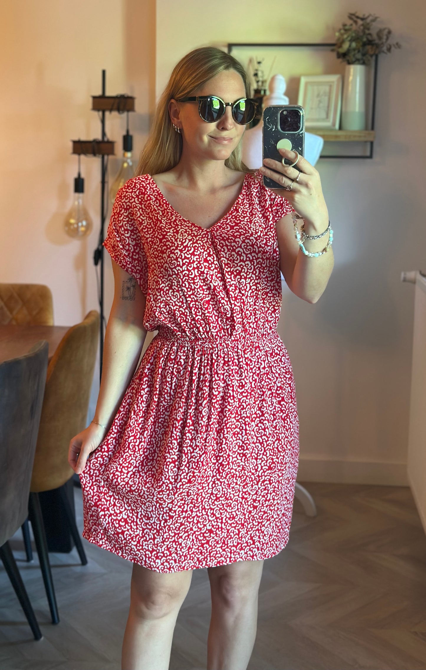 Robe rouge imprimé léopard en viscose T.38