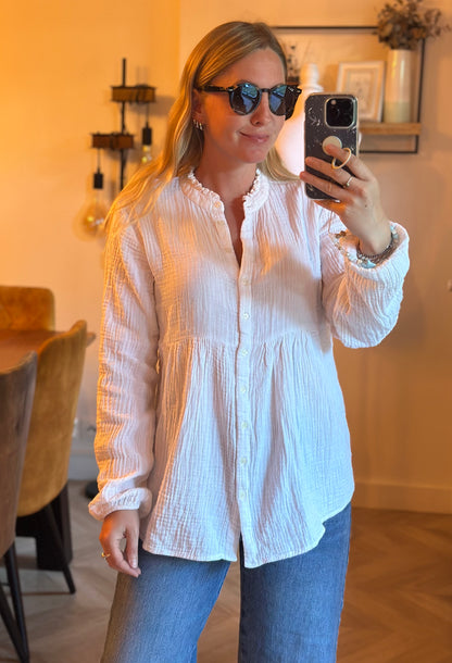 Blouse unie blanche fabriquée en Italie T.U convient du 38 au 42