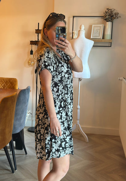 Robe fluide fleurie noir & blanc T.36/38