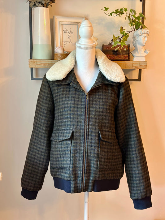 Veste teddy à carreaux en laine T.42