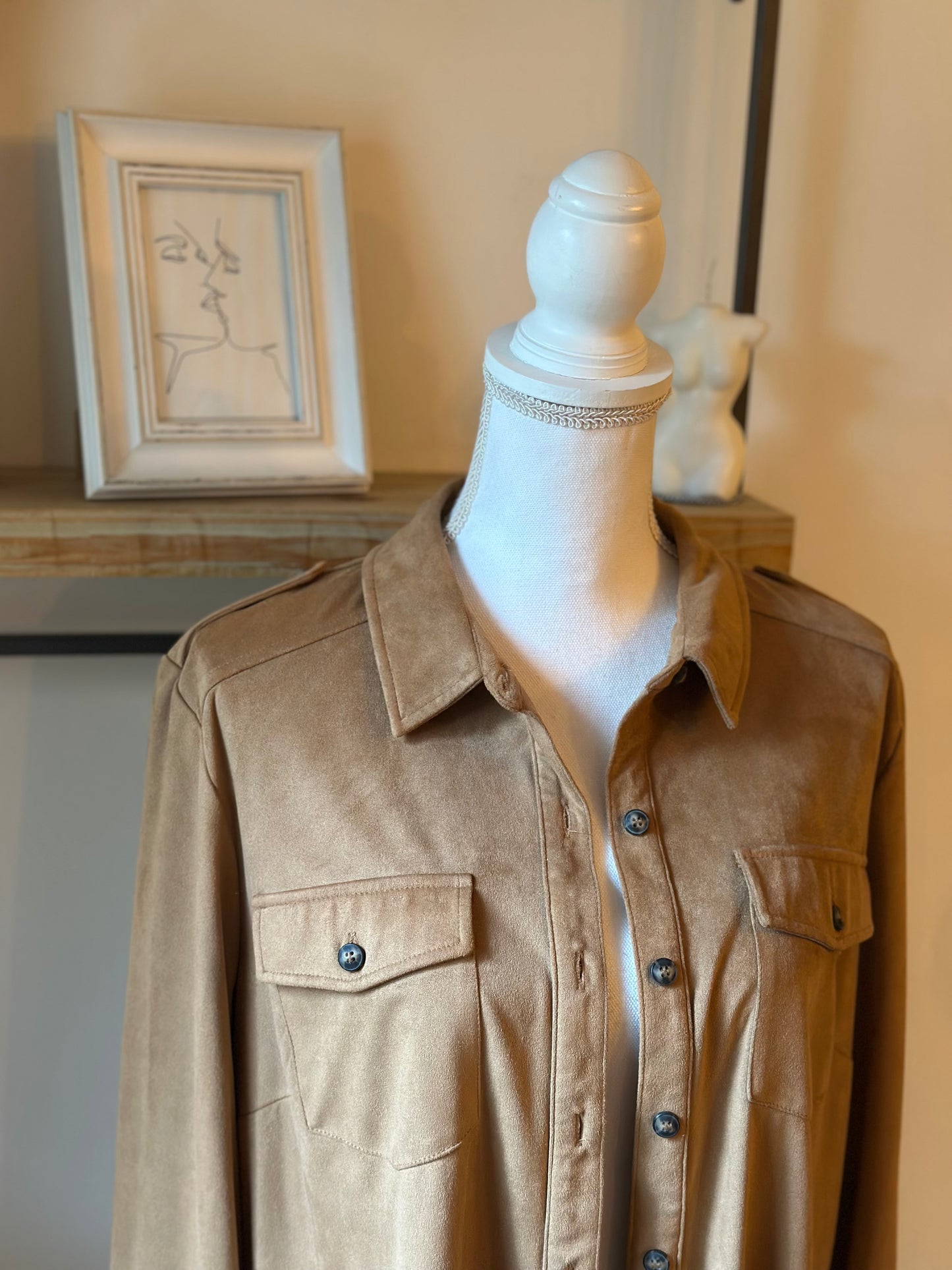 Veste chemise effet daim camel - T.3 (40/42)