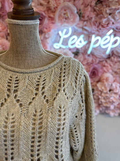 Pull en maille façon crochet en laine, T.38