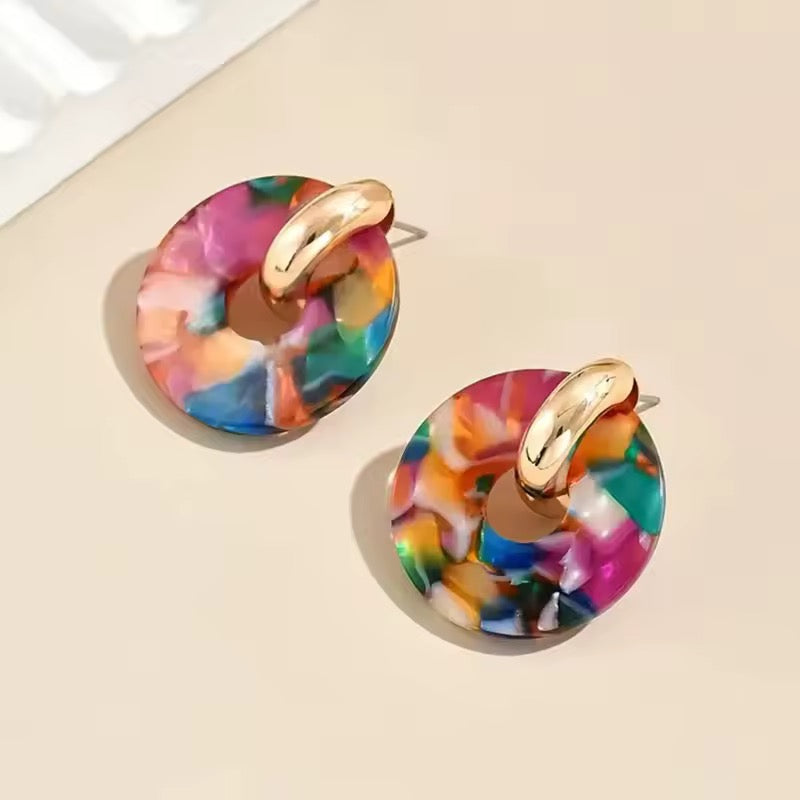 Boucles d’oreilles multicolores rondes – Neuf