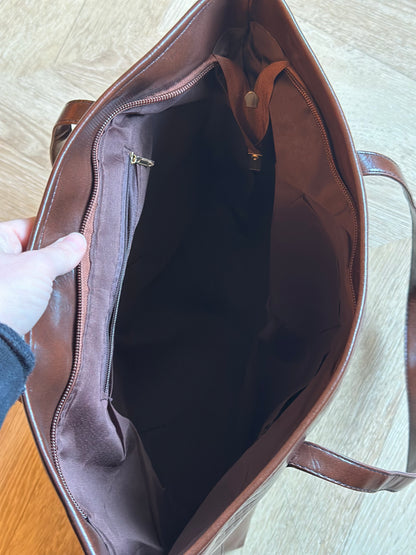 Grand sac cabas effet croco marron
