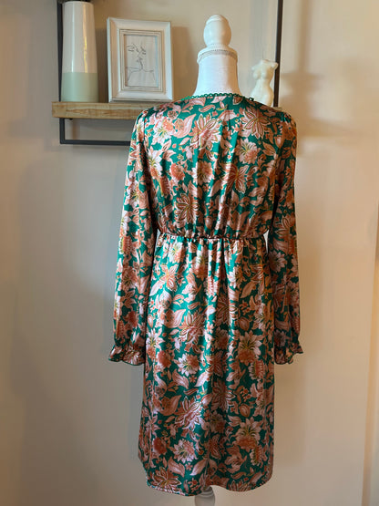 Robe fluide fleurie verte & terracotta T.38/40