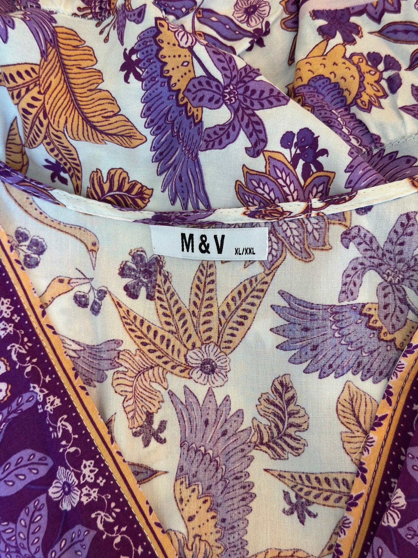 Robe fluide bohème imprimé floral violet/orangé T.U