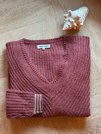 Pull maille col V rose terracotta T.34