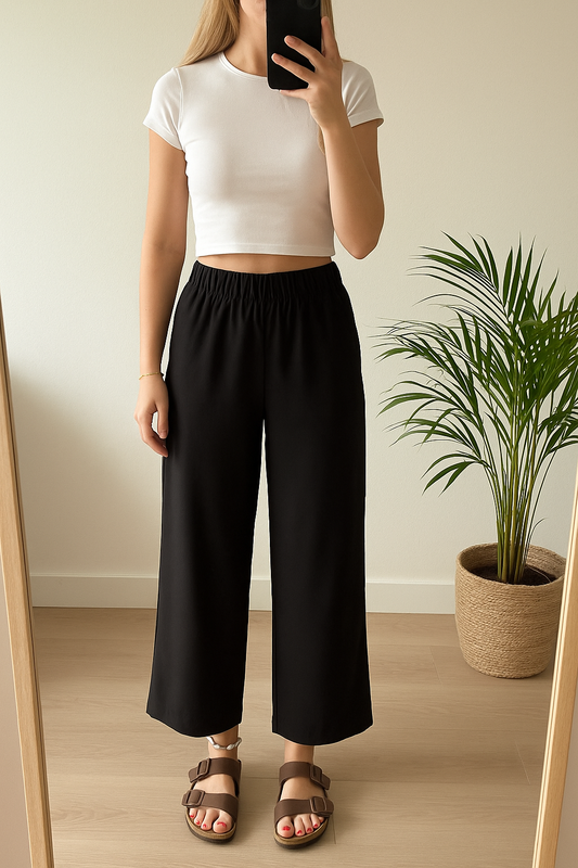 Pantalon fluide à jambes larges noir T.34