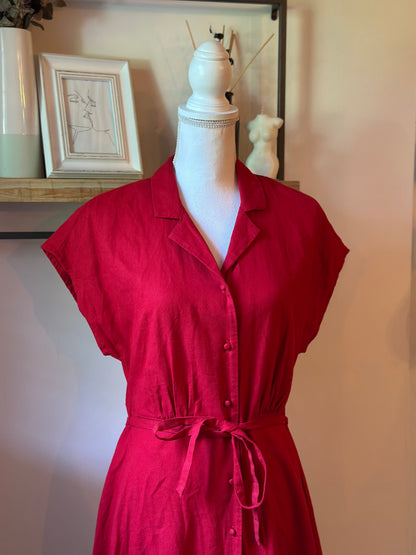 Robe chemise rouge en lin et viscose T.38
