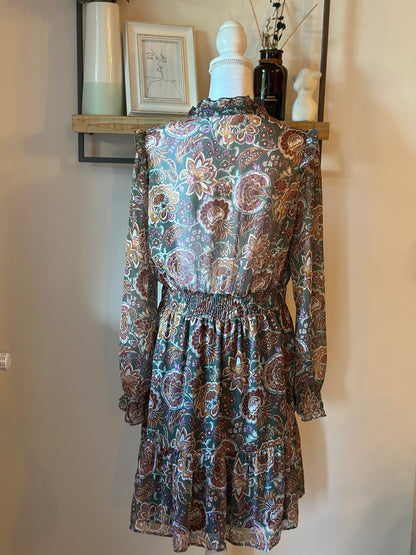Robe courte imprimé bohème kaki T.40