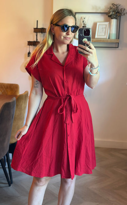 Robe chemise rouge en lin et viscose T.38