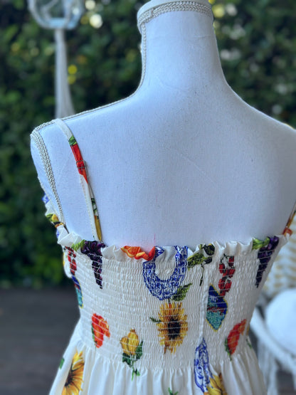 Robe d’été mi-longue imprimé fruits colorés T.36
