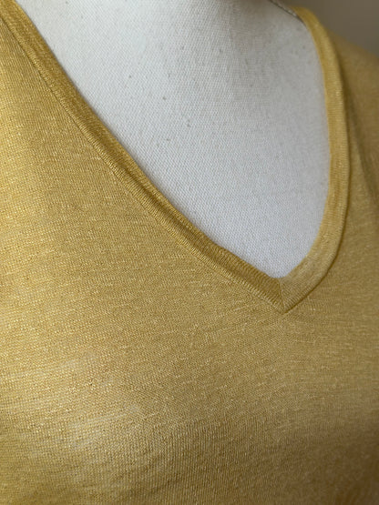 T-shirt lin jaune col V 100% lin T.36