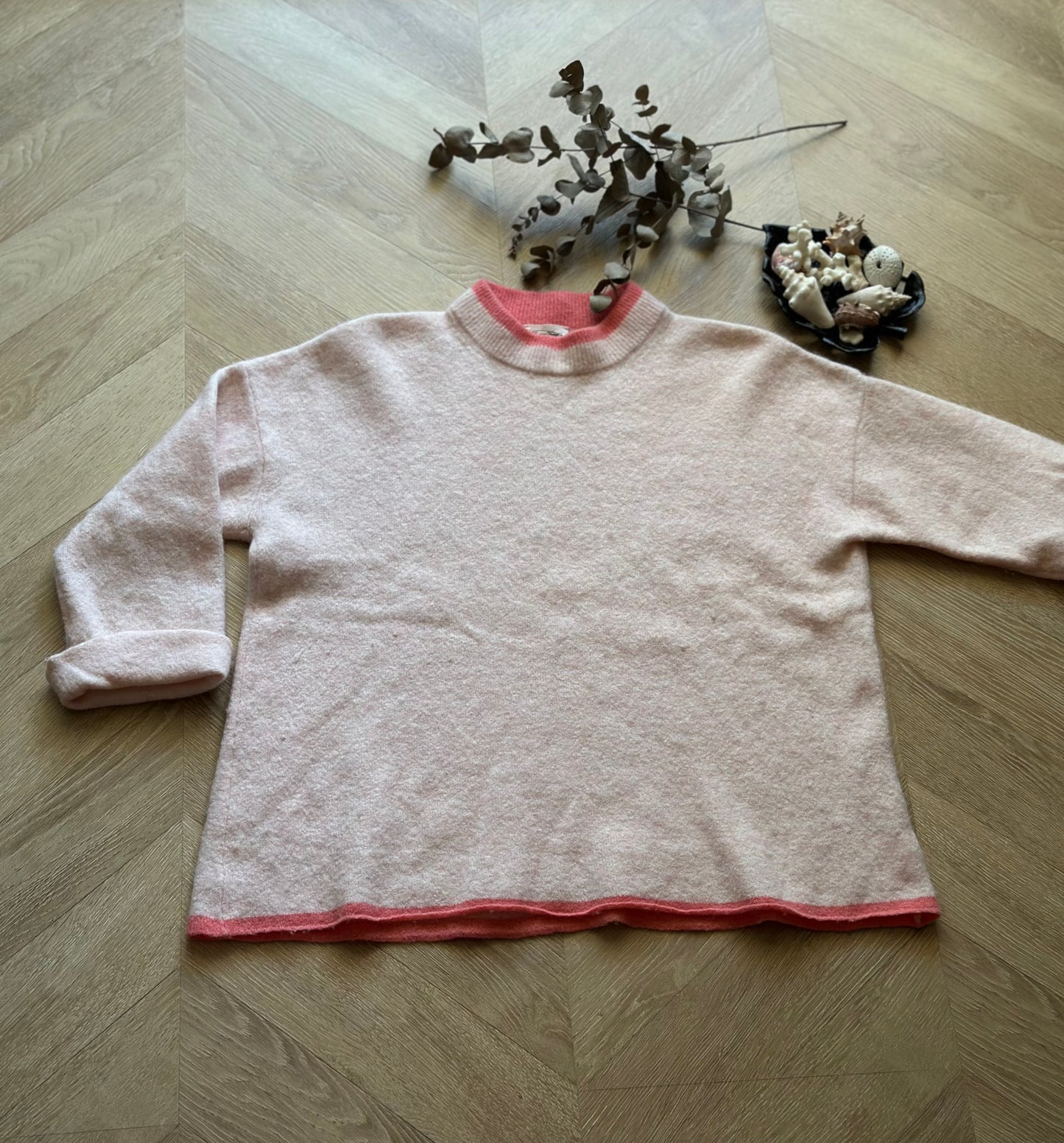 Pull rose en laine American Vintage col contrasté – T.34/36 oversize