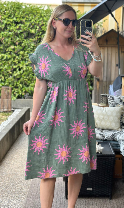 Robe gaze de coton imprimé soleil Made in Italy T.U 36/40