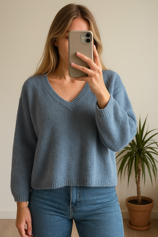 Pull bleu en laine et mohair Alexandre Laurent Paris taille U