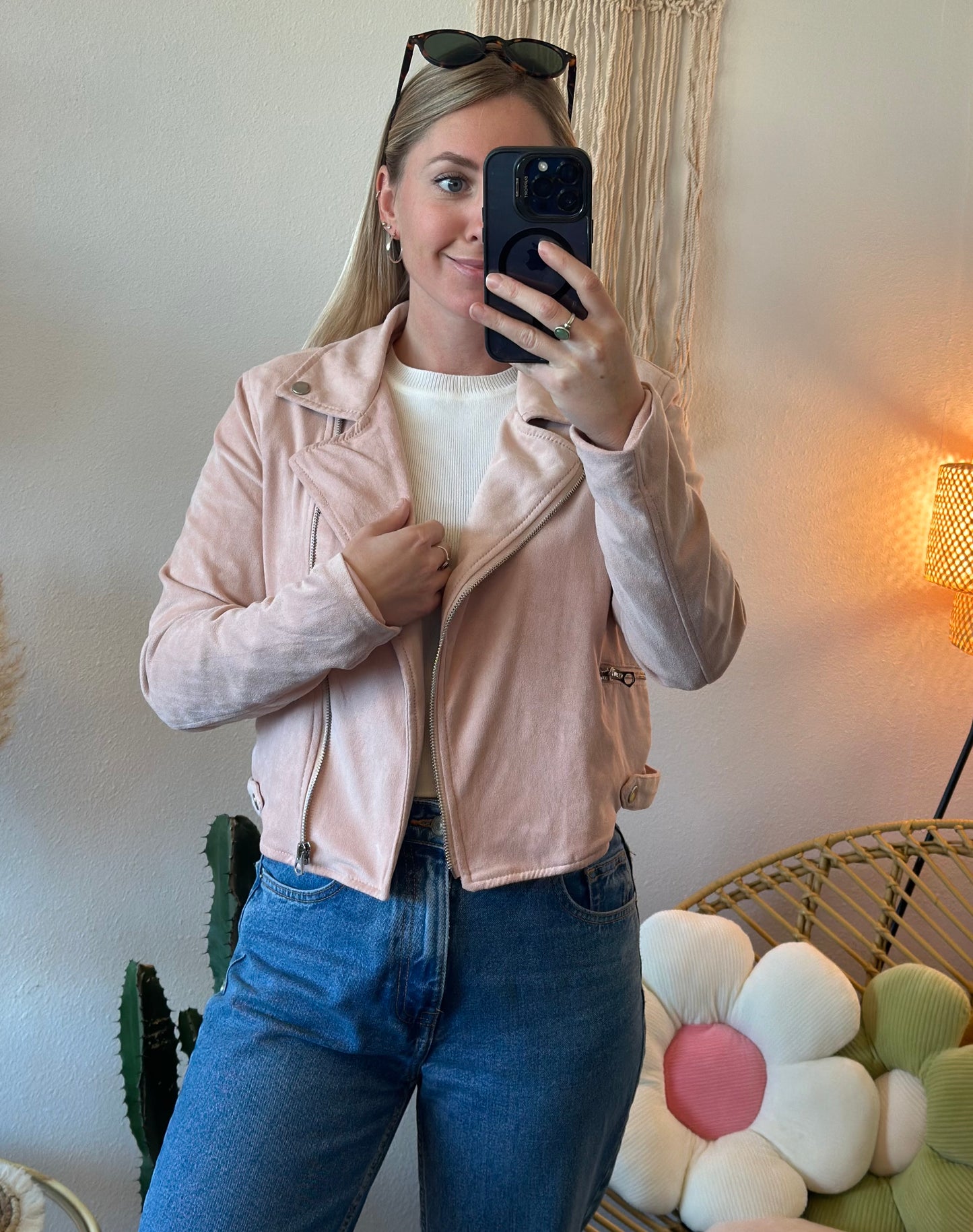 Veste perfecto en suédine rose clair, T.38