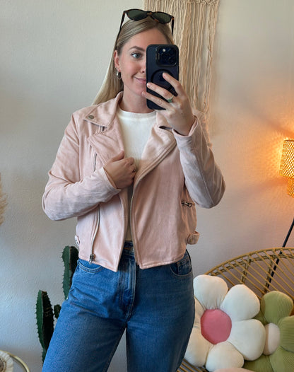 Veste perfecto en suédine rose clair, T.38