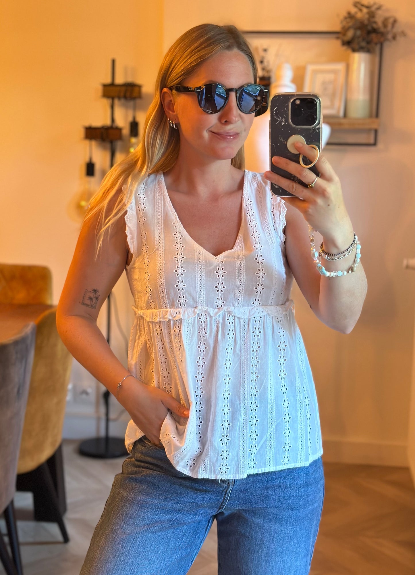 Blouse brodée anglaise blanche en coton T.36