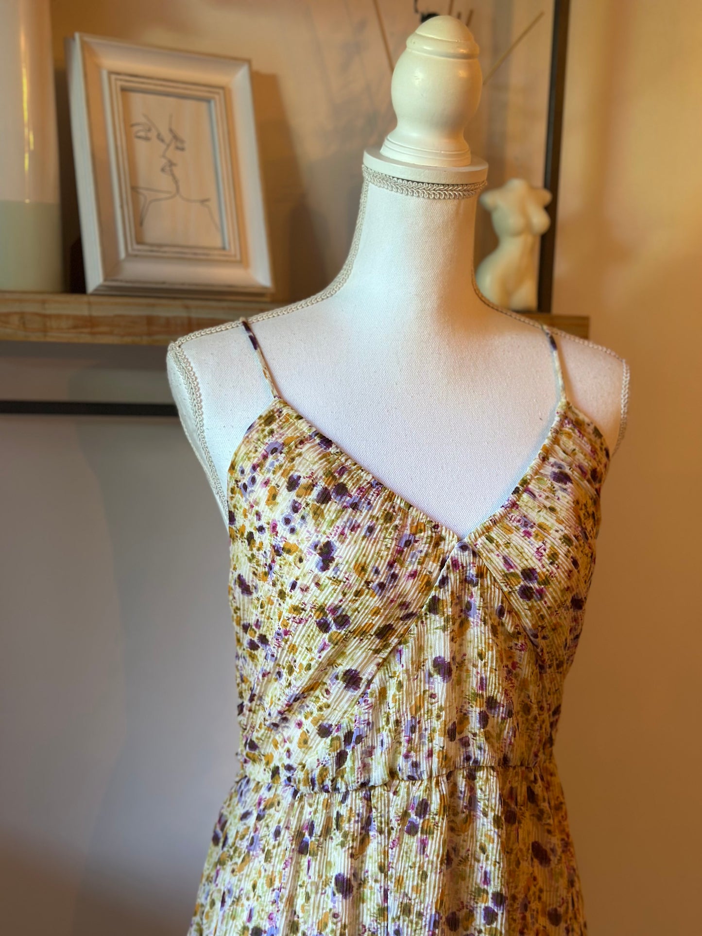 Robe longue fleurie T.42 – dos croisé réglable & doublée
