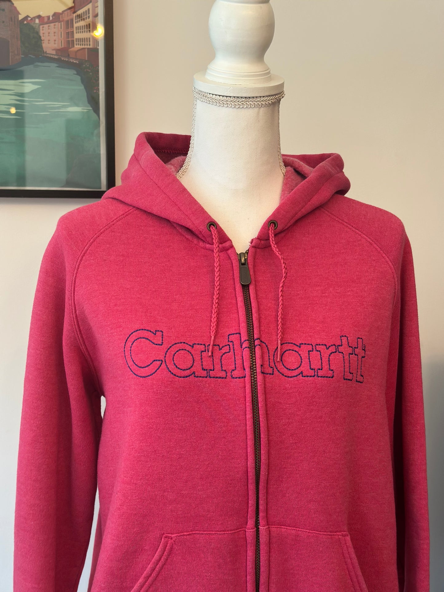 Sweat zippé à capuche rose logo brodé T.38