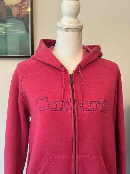 Sweat zippé à capuche rose logo brodé T.38