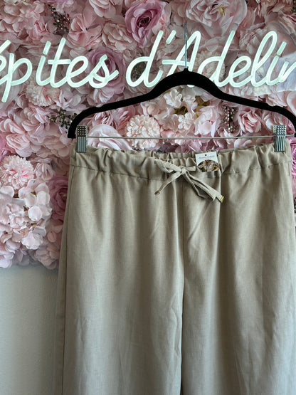 Pantalon « Lazy » beige taille haute coupe ample T.40