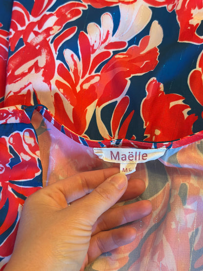 Robe fluide imprimé tropical rouge bleu T.38/40