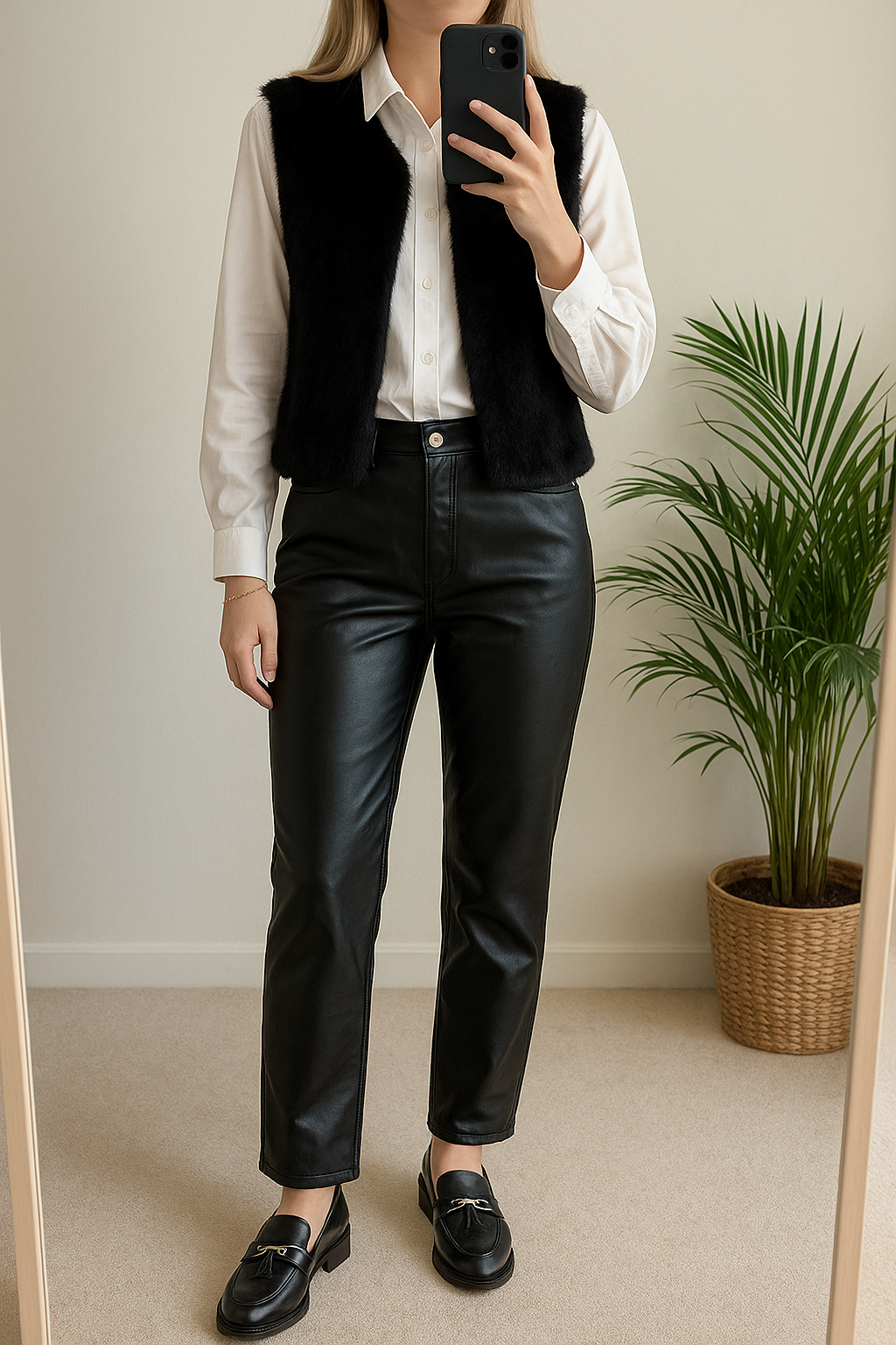 Pantalon droit similicuir noir T.36