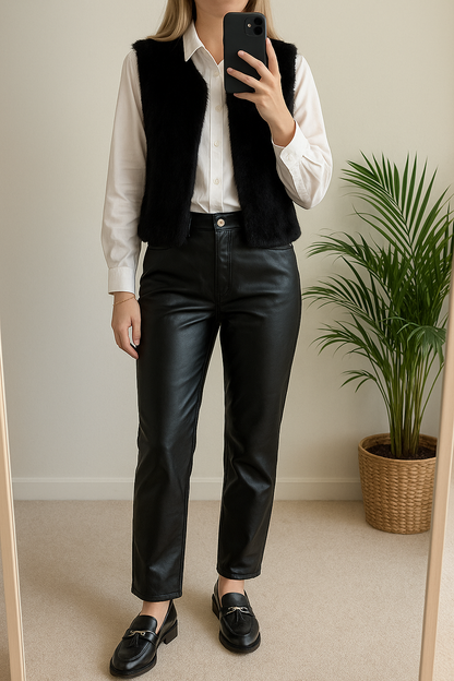 Pantalon droit similicuir noir T.36