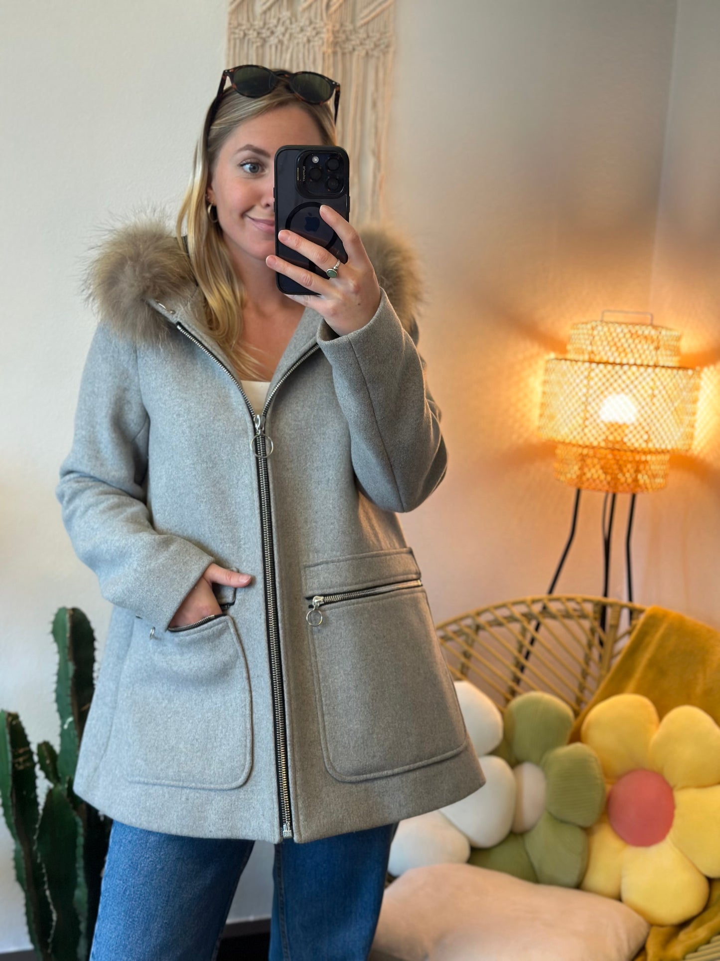 Manteau gris chiné en laine T.38