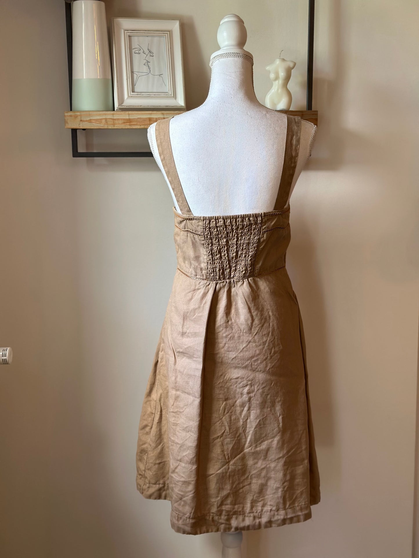 Robe mi-longue lin beige Caroll bretelles larges coupe fluide - taille 38