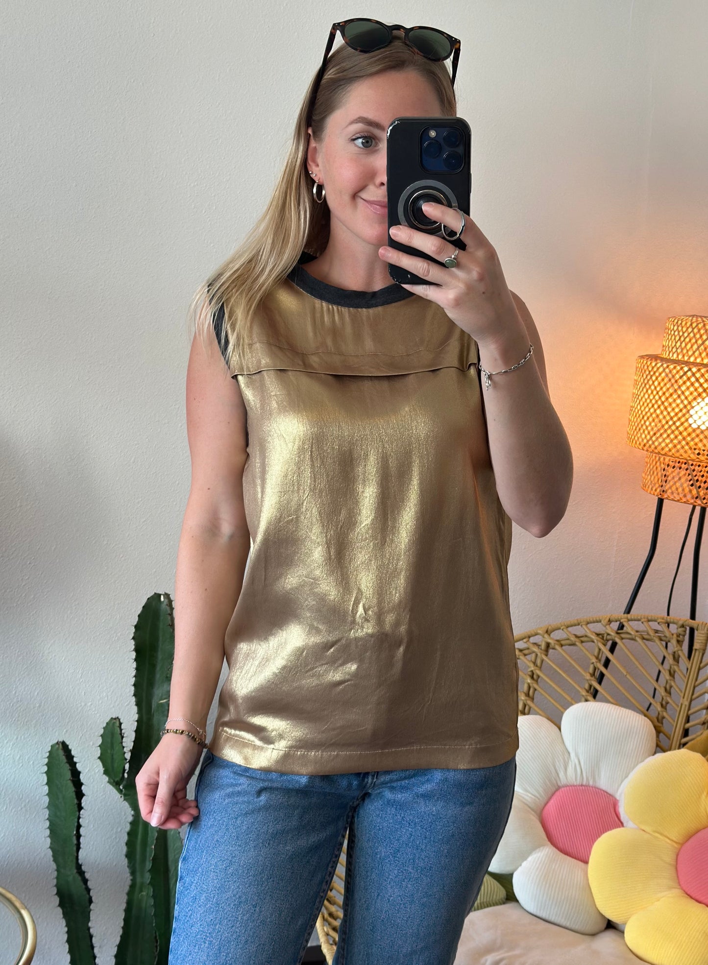 Blouse débardeur doré bronze en soie T.36