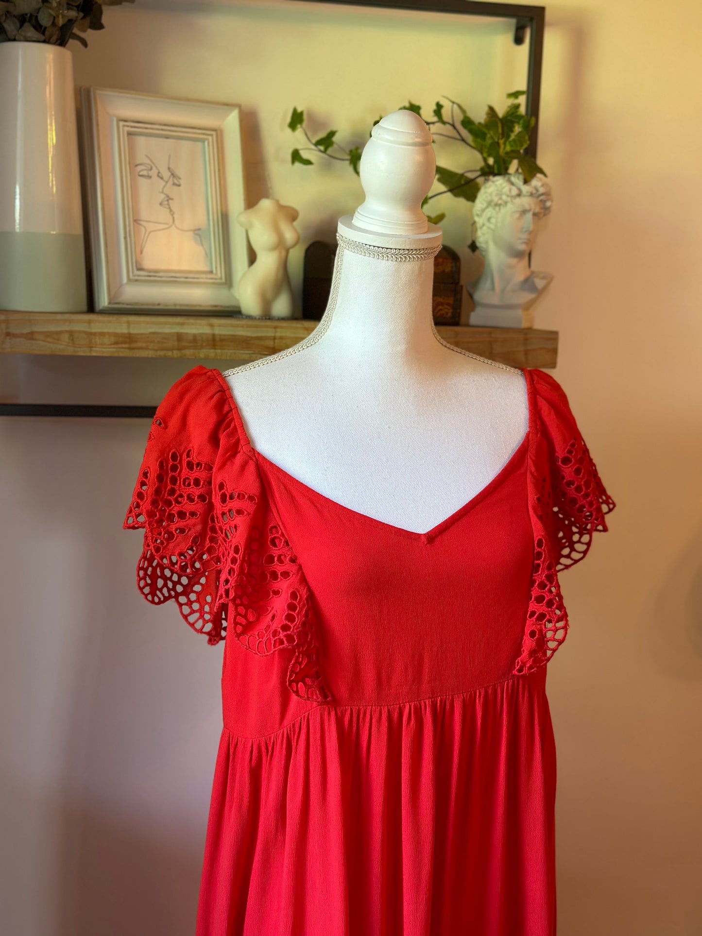 Robe babydoll rouge à dentelle T.40