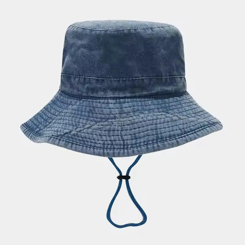 Chapeau unisexe bleu effet denim avec cordon neuf