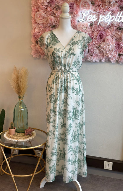 Robe longue à imprimé vert fleuri, T.36