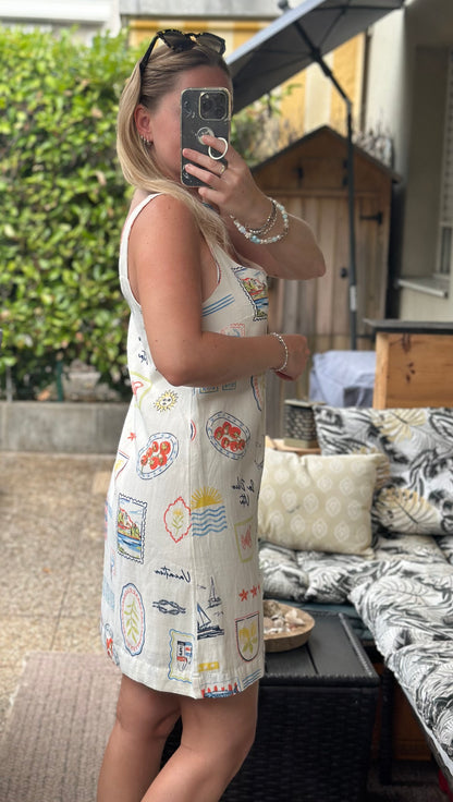 Robe d’été motifs bord de mer en lin, coton & viscose T.36/38