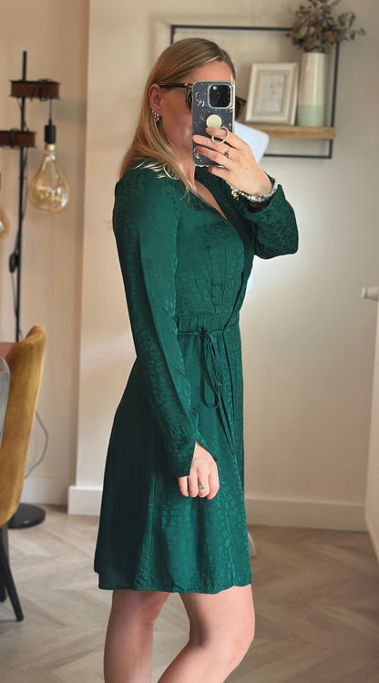 Robe portefeuille satinée jacquard vert émeraude viscose T.36