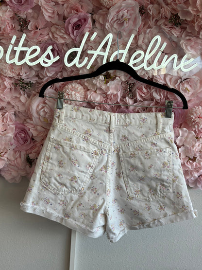 Short taille haute blanc à motifs fleuris colorés T.34