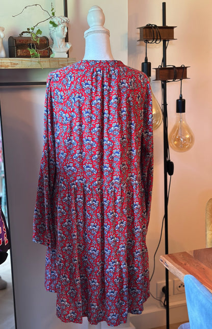 Robe fluide imprimé fleuri rouge et bleu T.42