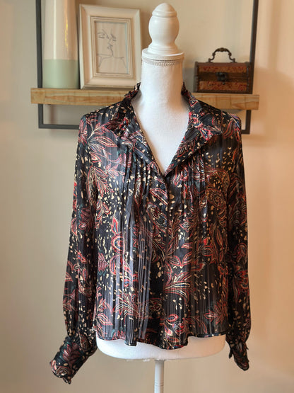 Blouse fluide imprimée noir et rouge T.34