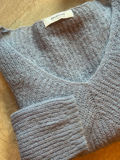 col V maille fine bleu lavande T.38