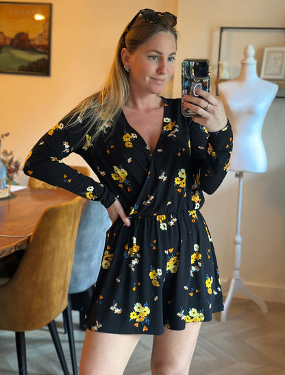 Combishort fleuri noir jaune T.38