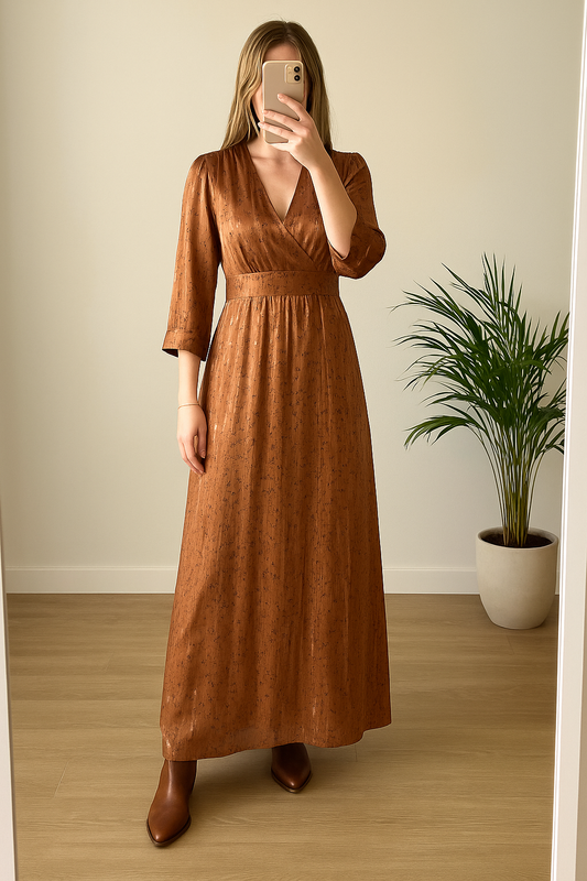 Robe longue marron lurex doré T.38