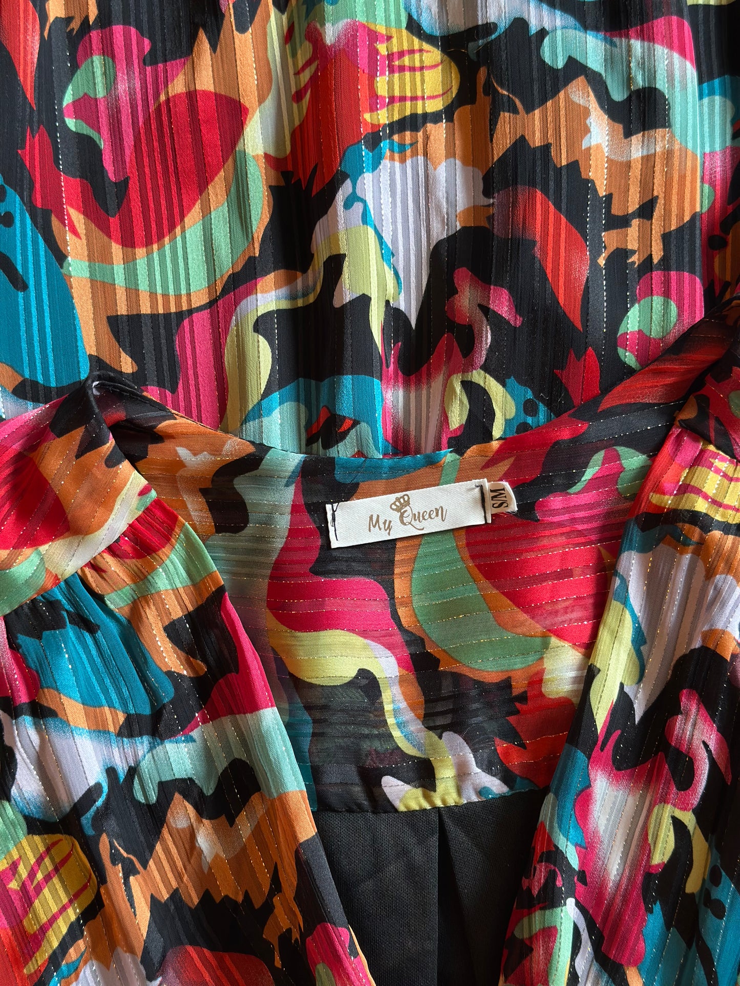 Robe longue imprimé multicolore plissée T.38